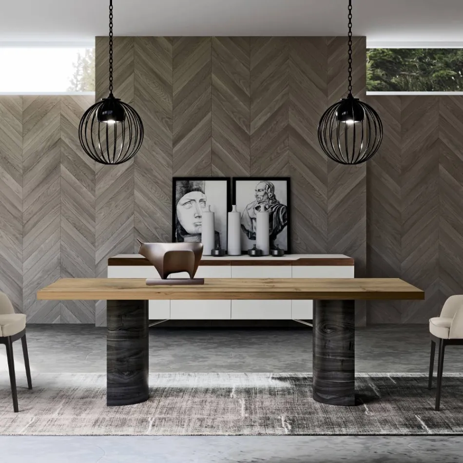 Tavolo da Zona Living Moderno in Legno Massello Made in Italy - Catrin Viadurini