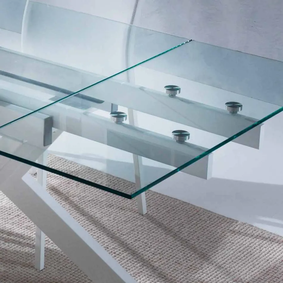 Tavolo di design allungabile in metallo e vetro temperato Mesa Viadurini