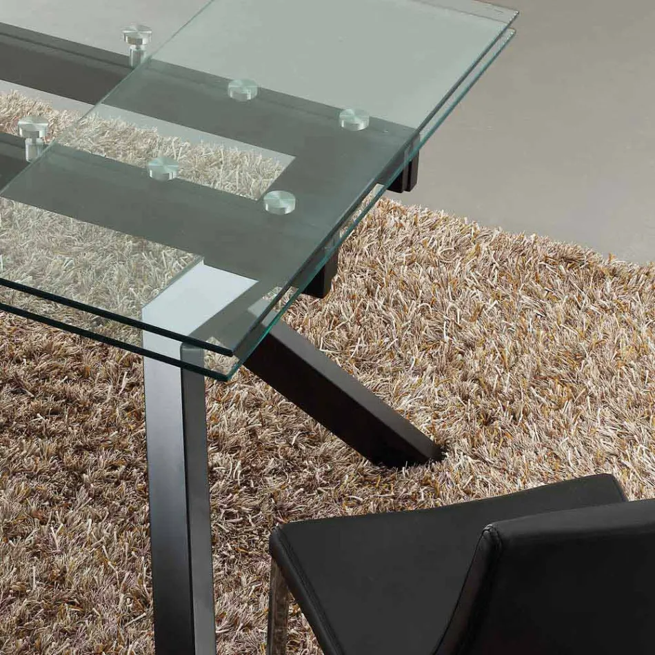 Tavolo di design allungabile in metallo e vetro temperato Mesa Viadurini