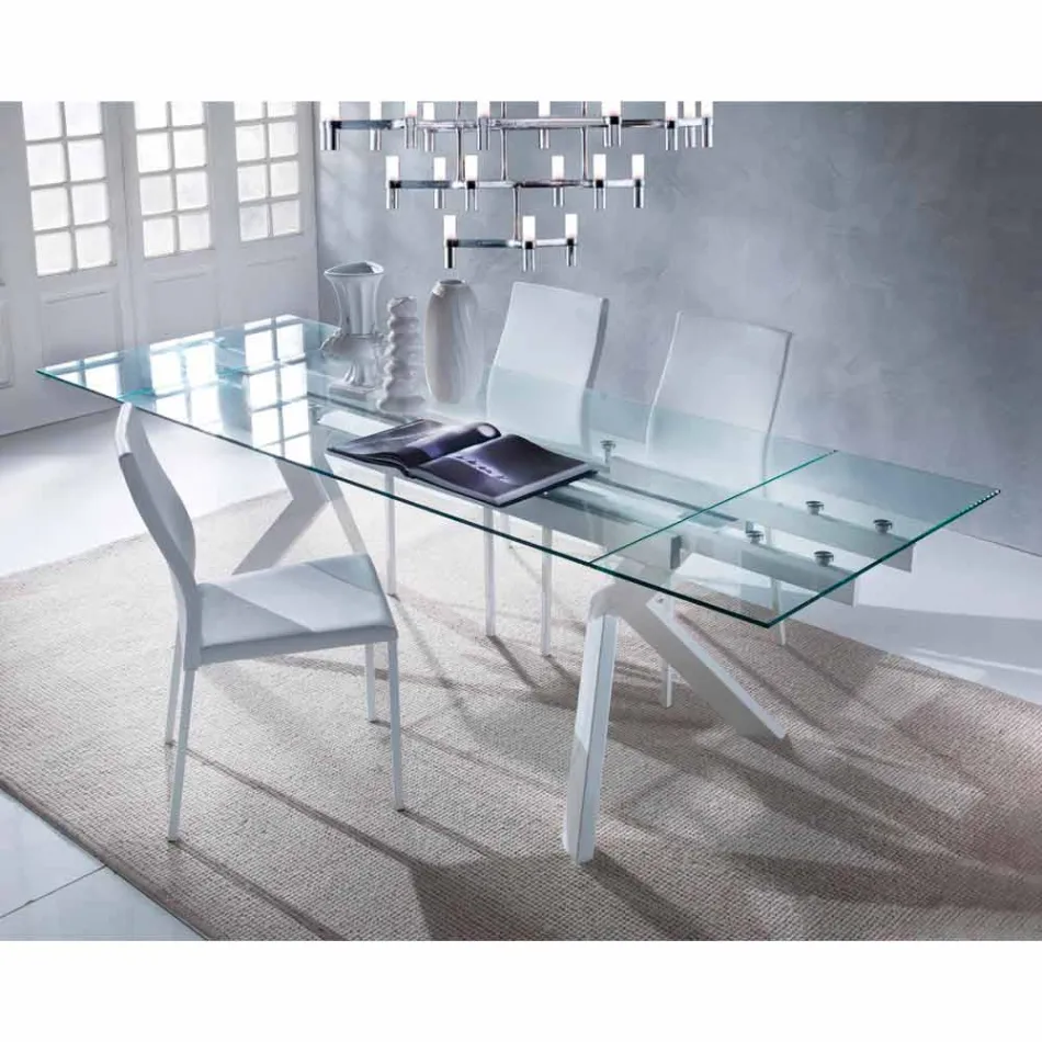 Tavolo di design allungabile in metallo e vetro temperato Mesa Viadurini
