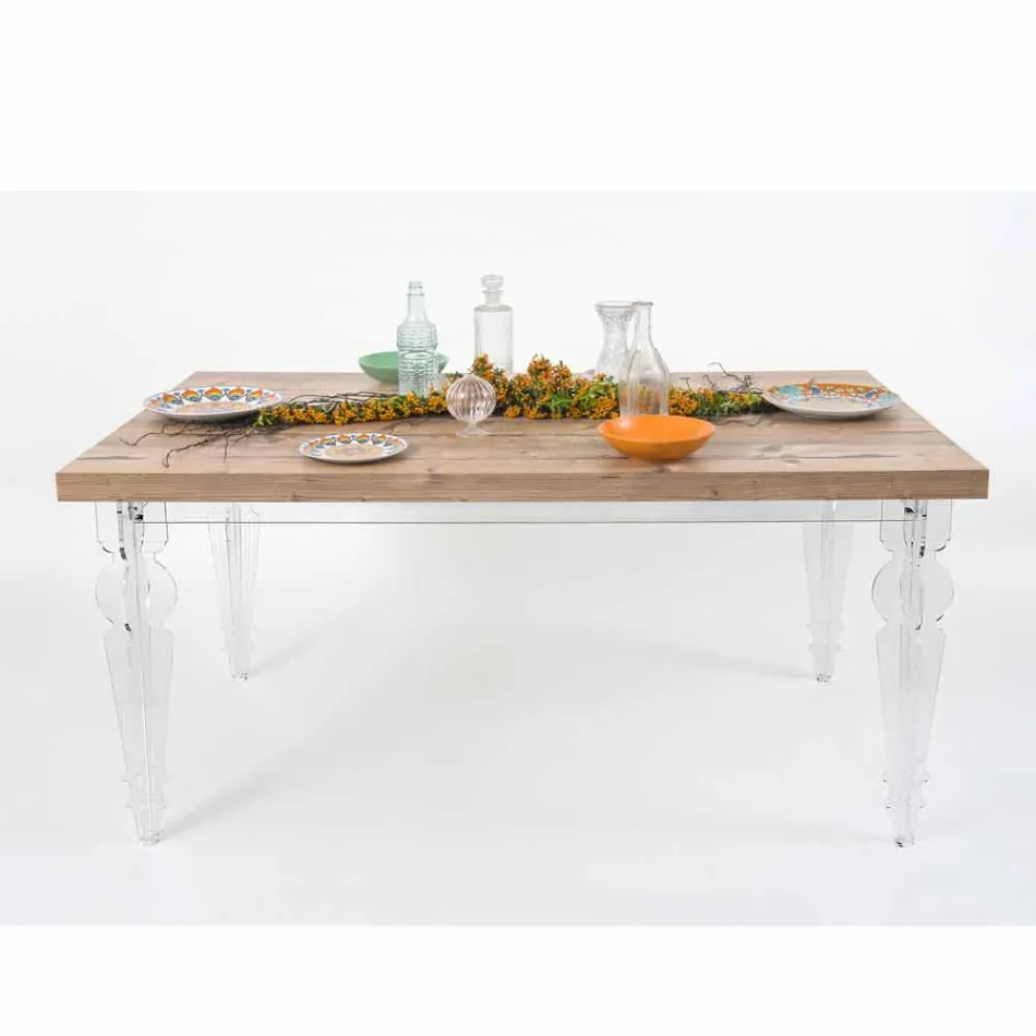 Tavolo di design in legno di abete e plexiglass made in Italy, Castro Viadurini