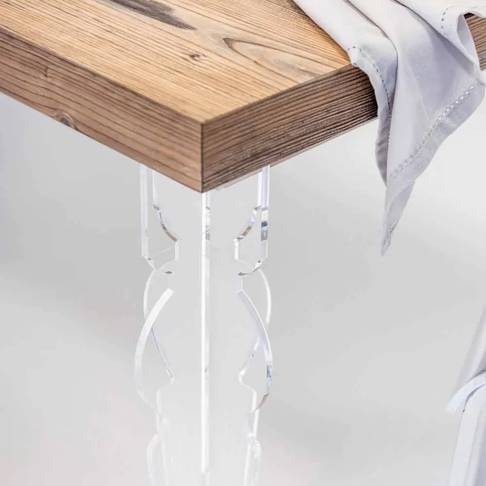Tavolo di design in legno di abete e plexiglass made in Italy, Castro Viadurini