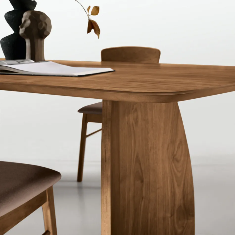 Tavolo Effetto Legno con Gambe Curve in Due Misure e Diverse Finiture - Argo Viadurini