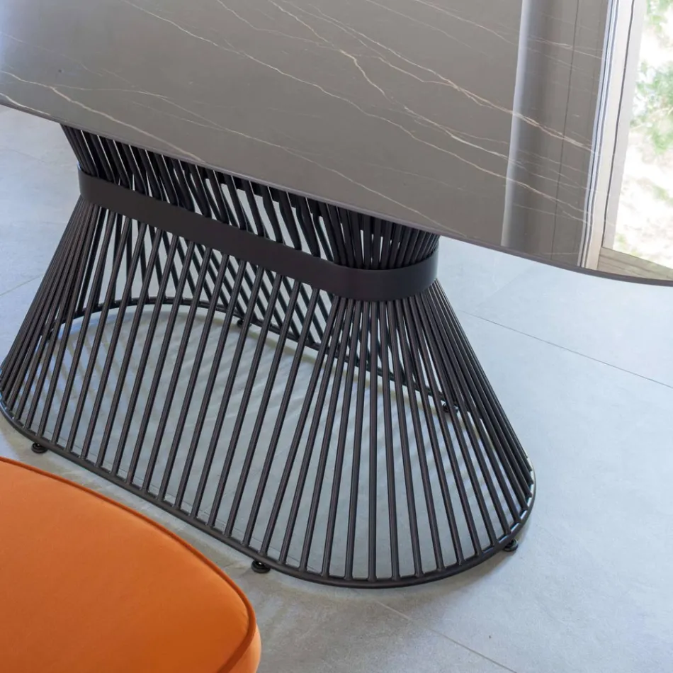 Tavolo Ellittico da Pranzo in Ceramica Lucida e Acciaio - Ravi Viadurini