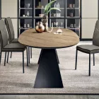 Tavolo Fisso 210x109 cm in Metallo e Rovere Impiallacciato Ovale - Marcello Viadurini