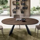 Tavolo Fisso 210x109 cm in Metallo e Rovere Impiallacciato Ovale - Marcello Viadurini