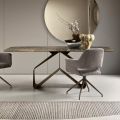 Tavolo Fisso 210x110 cm con Piano in Vetro Martellato e Base in Metallo - Adriano