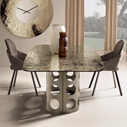 Tavolo Fisso 210x110 cm con Piano in Vetro Martellato Made in Italy - Tano Viadurini