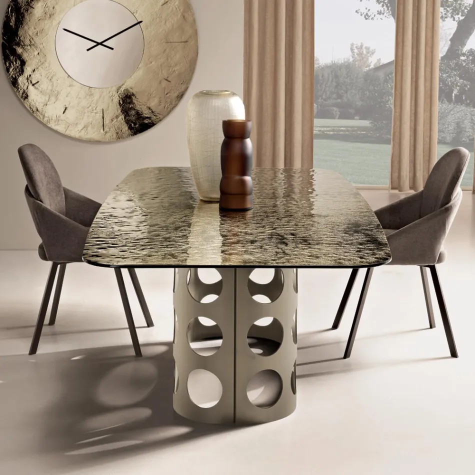 Tavolo Fisso 210x110 cm con Piano in Vetro Martellato Made in Italy - Tano Viadurini