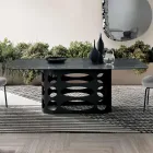 Tavolo Fisso 210x110 cm con Piano in Vetro Rigato Made in Italy - Tano Viadurini