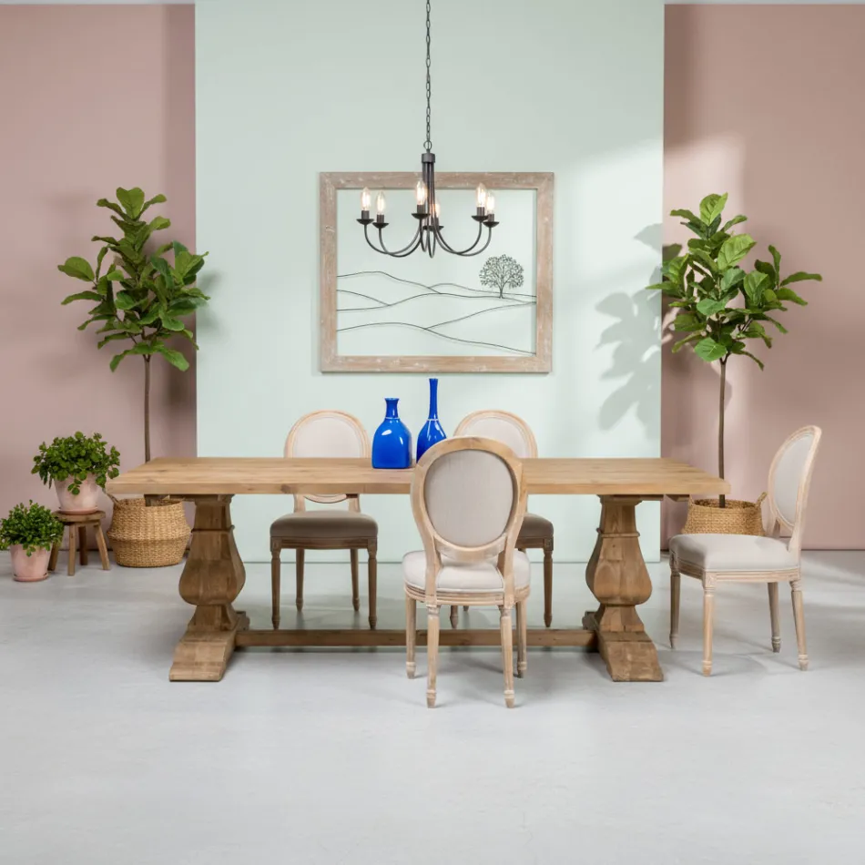 Tavolo Fisso 240x100 cm in Legno di Pino Naturale Invecchiato - Africo Viadurini