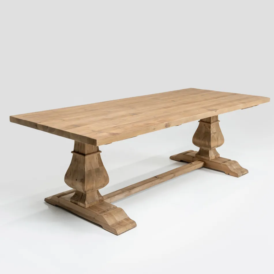 Tavolo Fisso 240x100 cm in Legno di Pino Naturale Invecchiato - Africo Viadurini