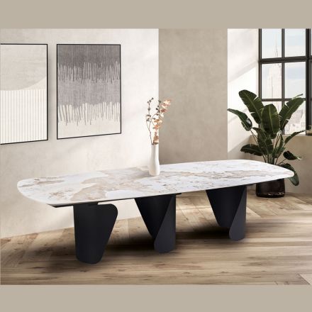 Tavolo Fisso 300x120 cm in Metallo e Piano in Pietra Sinterizzata - Valmira Viadurini