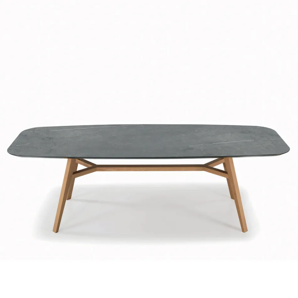 Tavolo Fisso a Botte in Laminato e Legno di Frassino Made in Italy - Nord  Viadurini