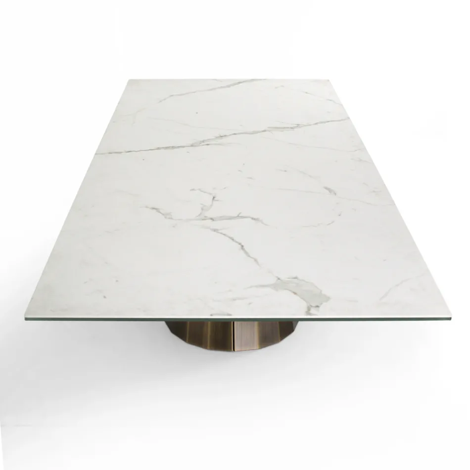 Tavolo Fisso con Base in Acciaio e Piano in Ceramica Made in Italy - Pantaloni Viadurini