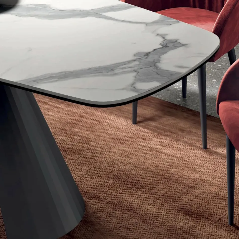 Tavolo Fisso con Base in Acciaio Nero e Piano in Laminato Made in Italy - Occhiali Viadurini