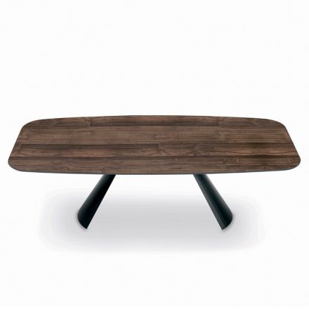 Tavolo Fisso con Base in Acciaio Nero e Piano in Laminato Made in Italy - Occhiali Viadurini