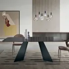 Tavolo Fisso con Base in Metallo e Piano in Vetro Rigato Made in Italy - Lumo Viadurini
