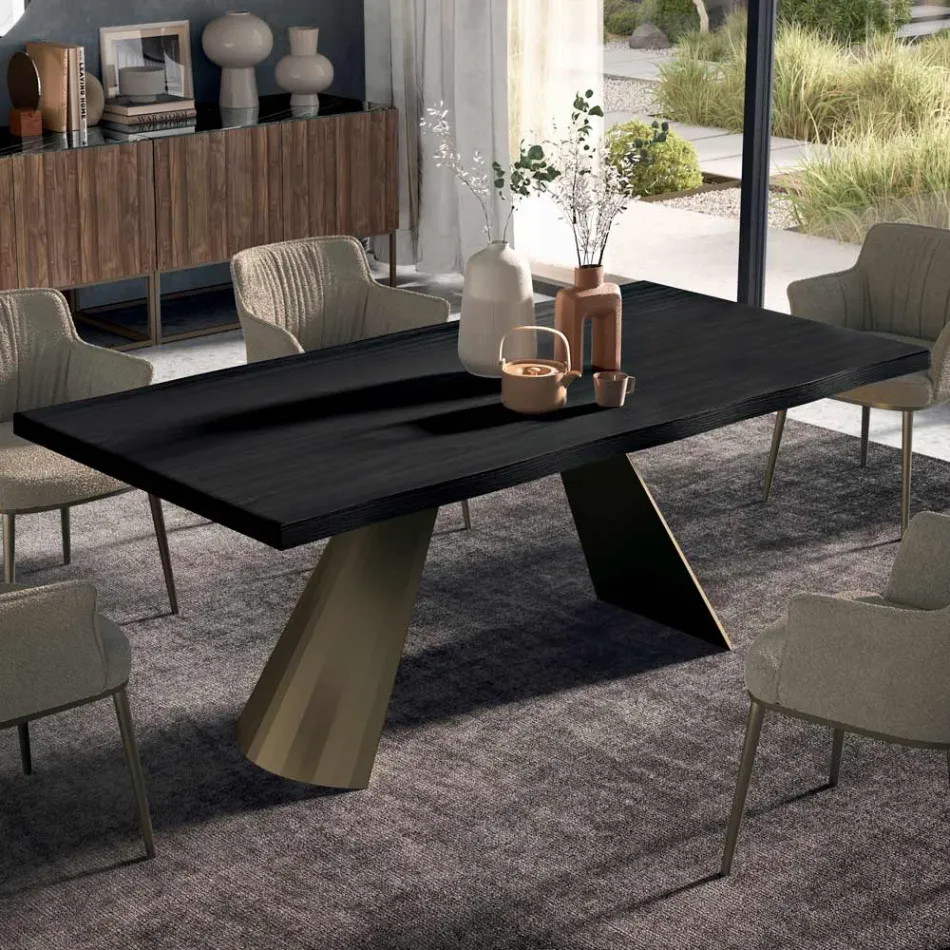 Tavolo Fisso con Bordo Scortecciato Irregolare Made in Italy - Occhiali Viadurini