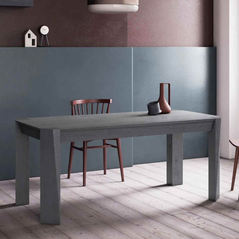 Tavolo Fisso con Piano Bisellato Listellare Made in Italy - Tratto Viadurini
