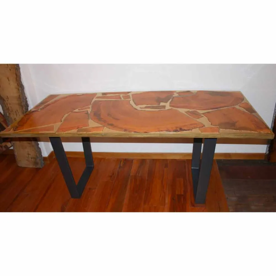 Tavolo fisso di design rettangolare legno e resina made in Italy Jam Viadurini