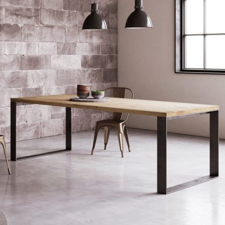 Tavolo Fisso Impiallacciato Rovere Spaccato Naturale Made in Italy - Telmerini Viadurini