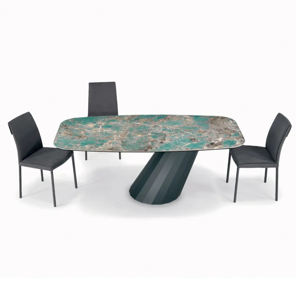 Tavolo Fisso in Acciaio e Piano in Ceramica Made in Italy - Pantaloni Viadurini