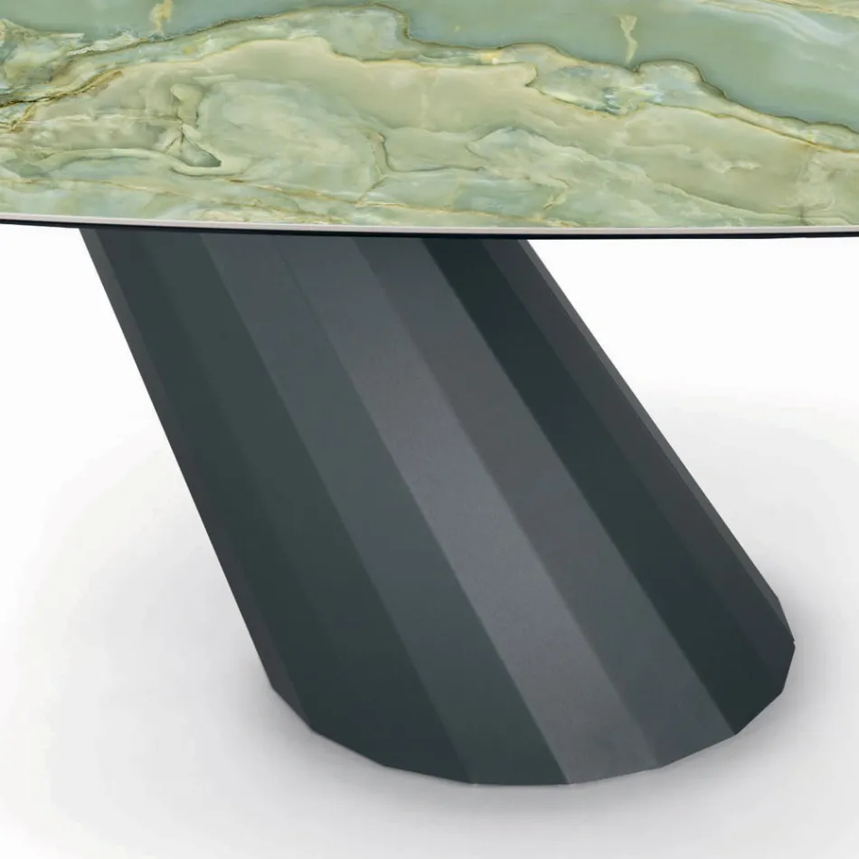 Tavolo Fisso in Acciaio e Piano in Ceramica Made in Italy - Pantaloni Viadurini