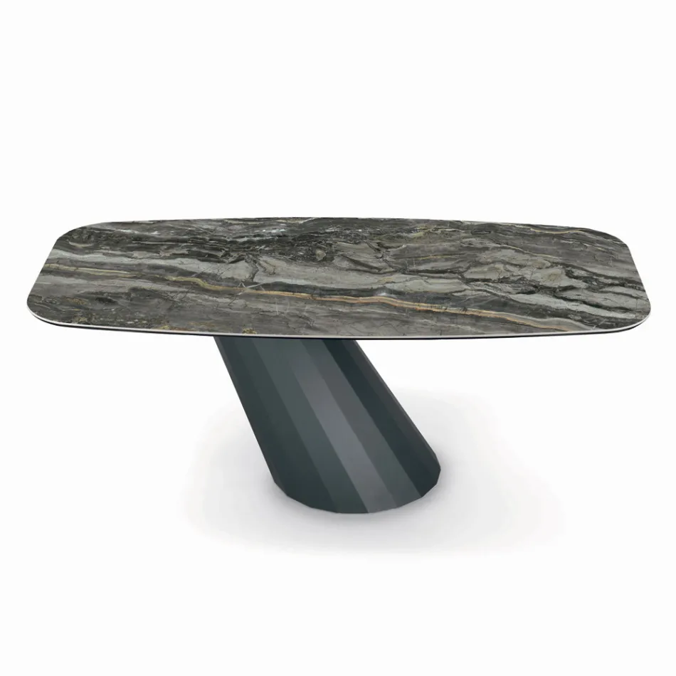 Tavolo Fisso in Acciaio e Piano in Ceramica Made in Italy - Pantaloni Viadurini