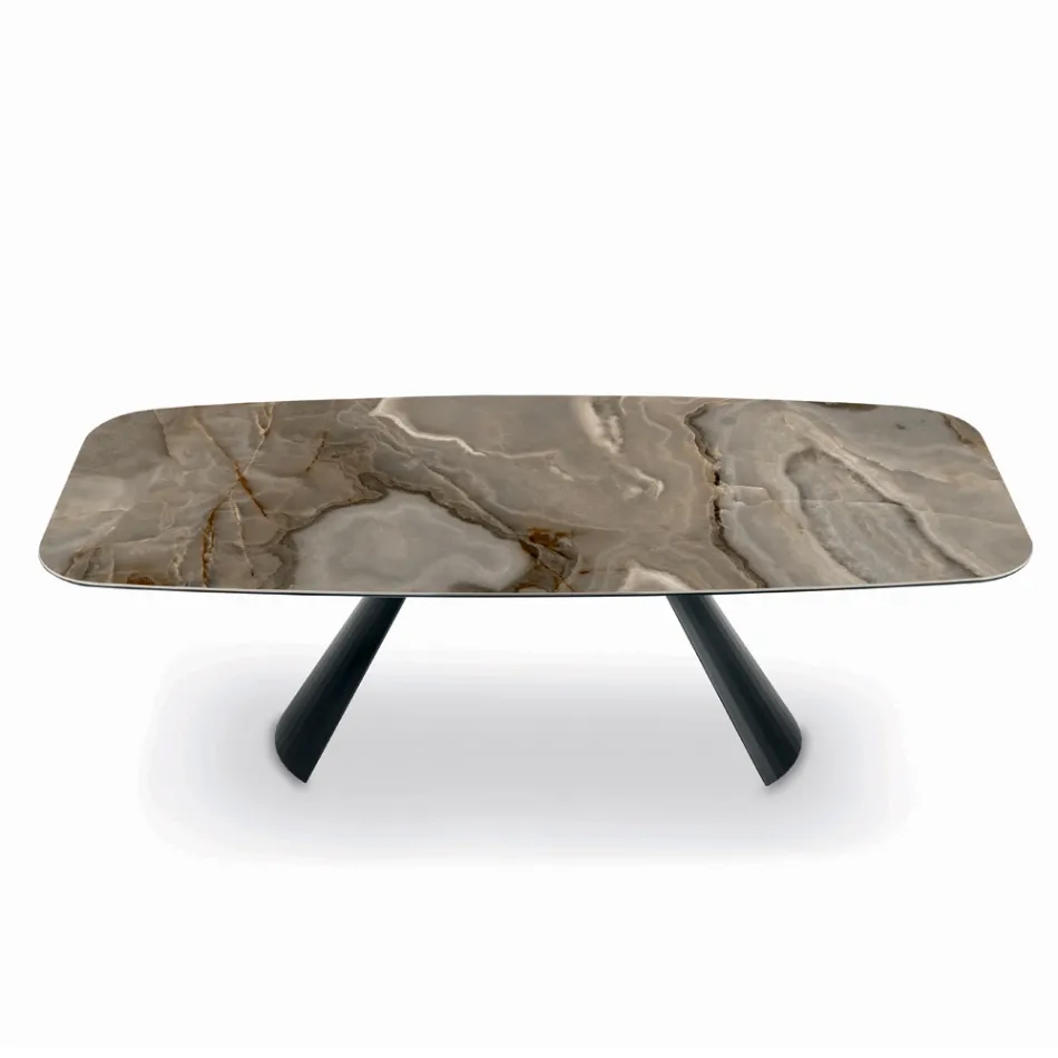 Tavolo Fisso in Ceramica e Base in Acciaio Verniciato Nero Made in Italy - Occhiali Viadurini