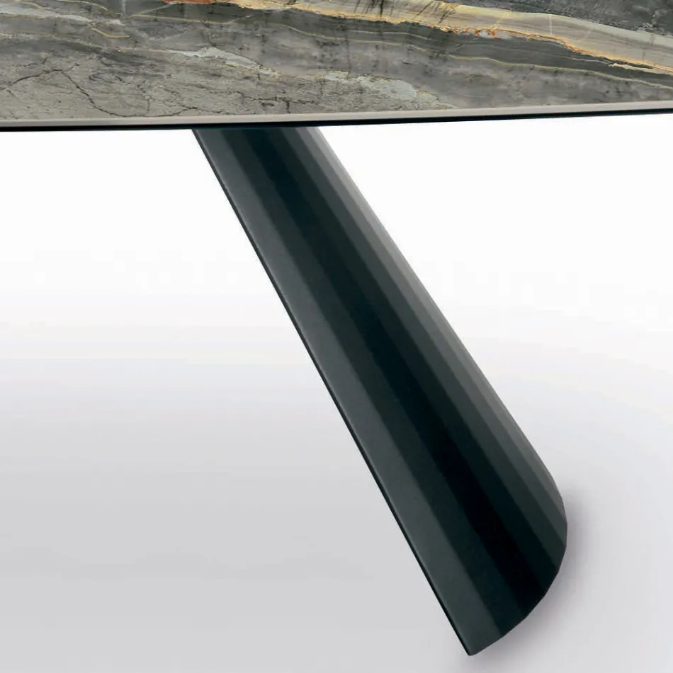 Tavolo Fisso in Ceramica e Base in Acciaio Verniciato Nero Made in Italy - Occhiali Viadurini