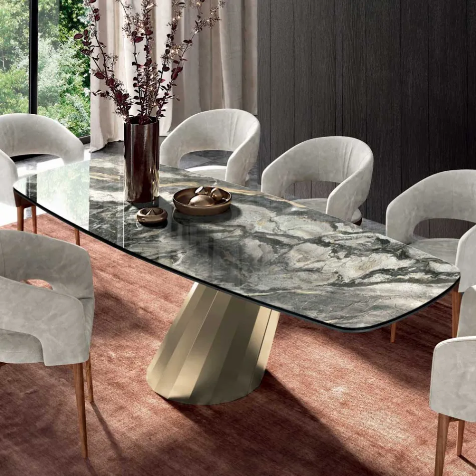 Tavolo Fisso Rettangolare in Acciaio e Ceramica Made in Italy - Pantaloni Viadurini