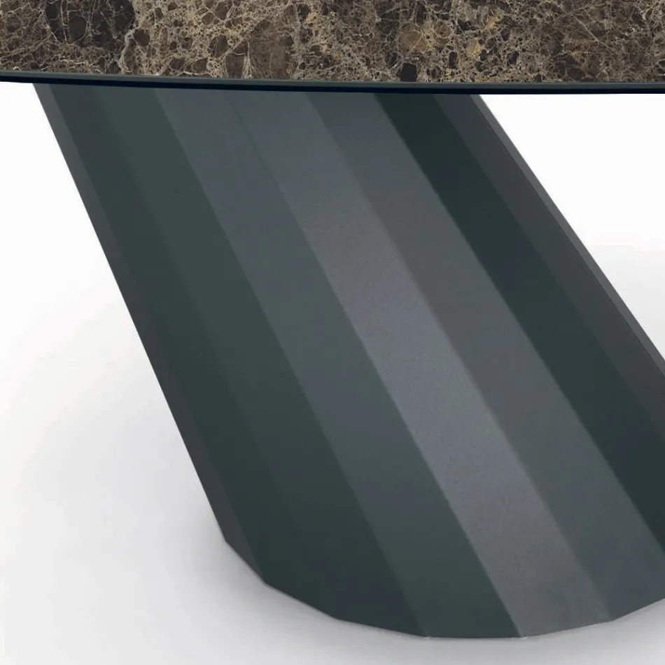 Tavolo in Ceramica e Basamento Finitura Grafite Made in Italy - Pantaloni Viadurini