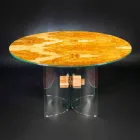 Tavolo in legno di olivo e vetro tondo Portofino Vgnewtrend Viadurini