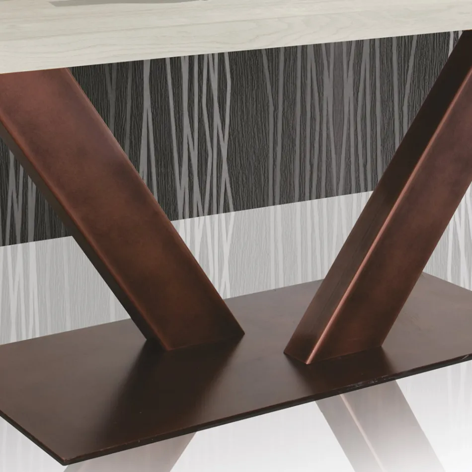 Tavolo in Rovere Placcato Bordo Foglia Squadrato e Metallo Made in Italy - Riad Viadurini