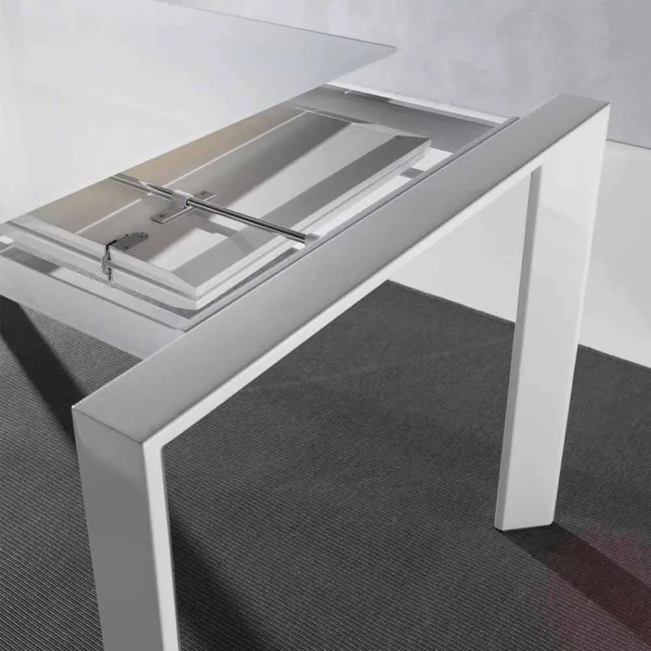 Tavolo in vetro temperato allungabile con mono allunga a libro Phoenix Viadurini