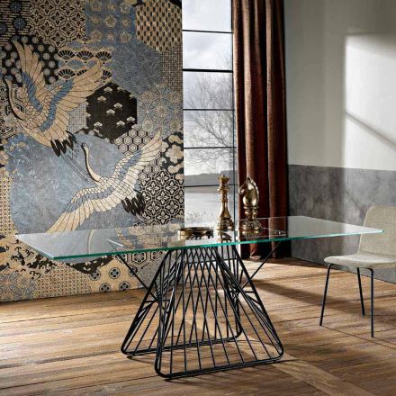 Tavolo in vetro temperato di design moderno fatto in Italia, Mitia Viadurini