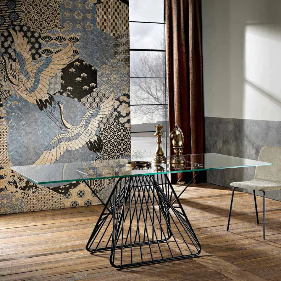 Tavolo in vetro temperato di design moderno fatto in Italia, Mitia Viadurini