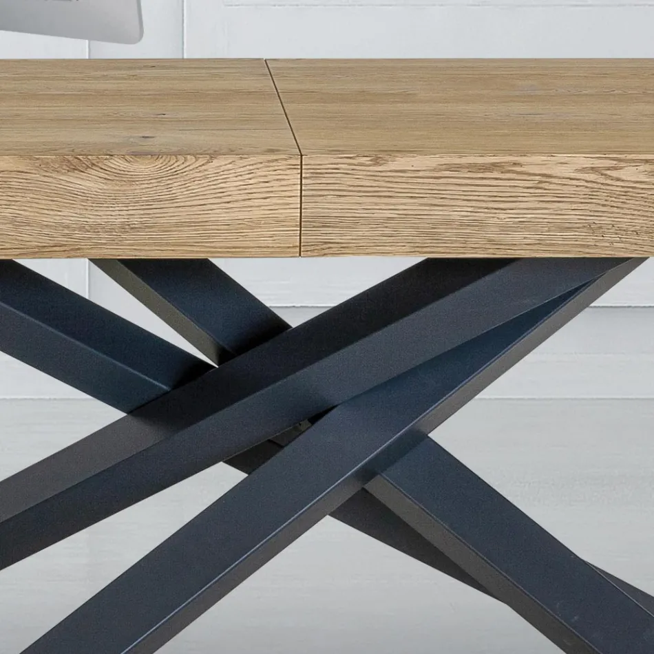 Tavolo Indoor Allungabile in Legno Massello e Metallo Made in Italy – Khal Viadurini