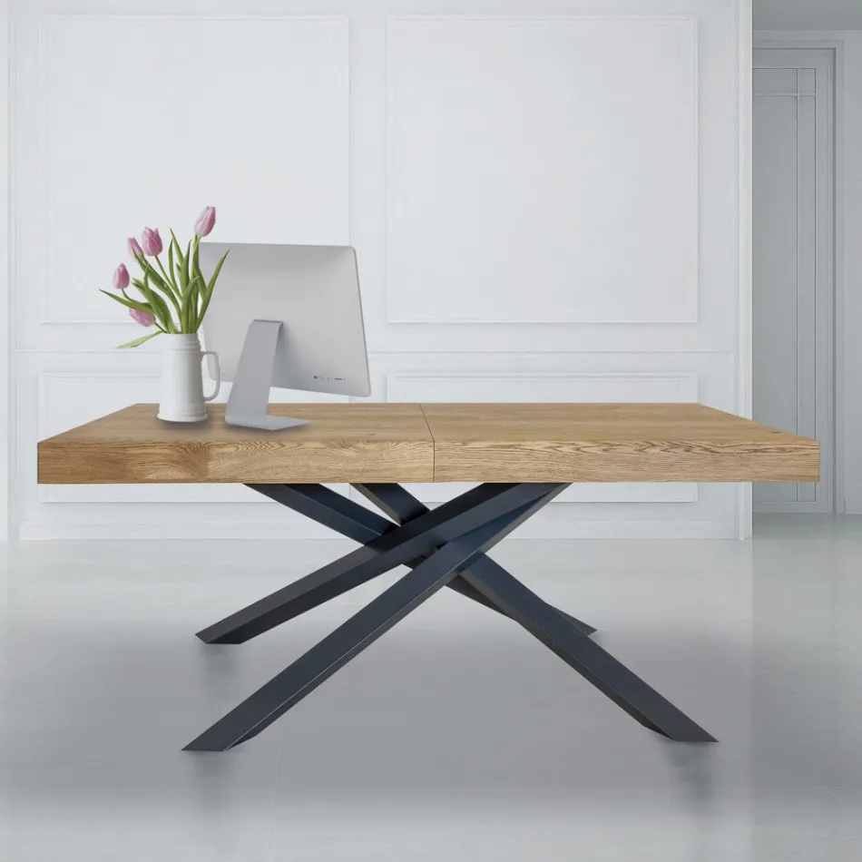 Tavolo Indoor Allungabile in Legno Massello e Metallo Made in Italy – Khal Viadurini