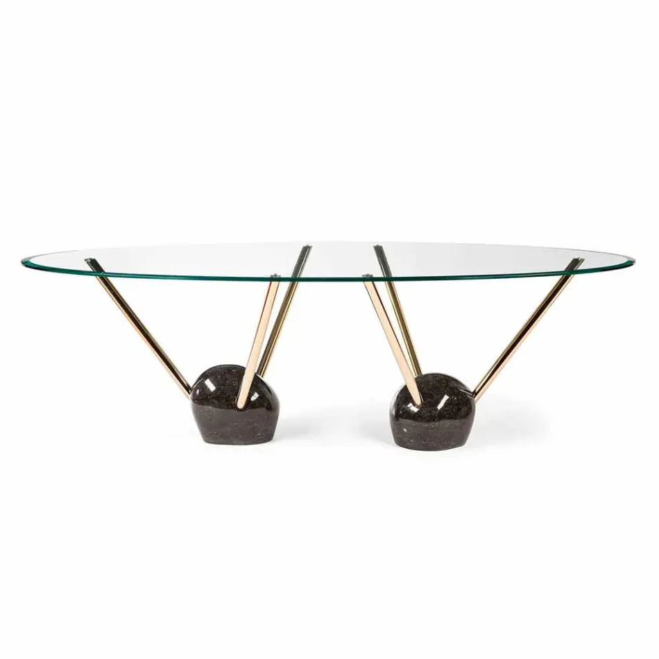 Tavolo ovale di design con piano in vetro 100% Made in Italy Zoe Viadurini