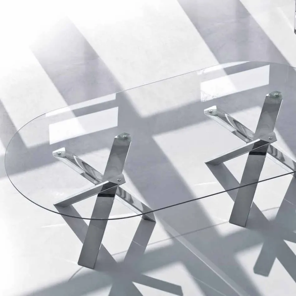Tavolo ovale di design in cristallo 220x120cm made in Italy Tree Viadurini