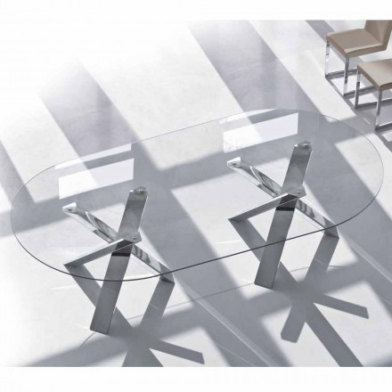 Tavolo ovale di design in cristallo 280x120cm made in Italy Tree Viadurini