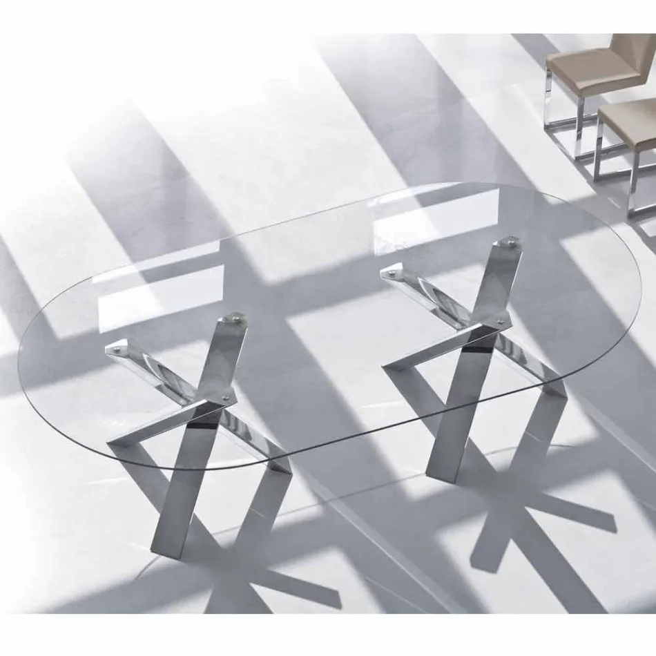 Tavolo ovale di design in cristallo 280x120cm made in Italy Tree Viadurini