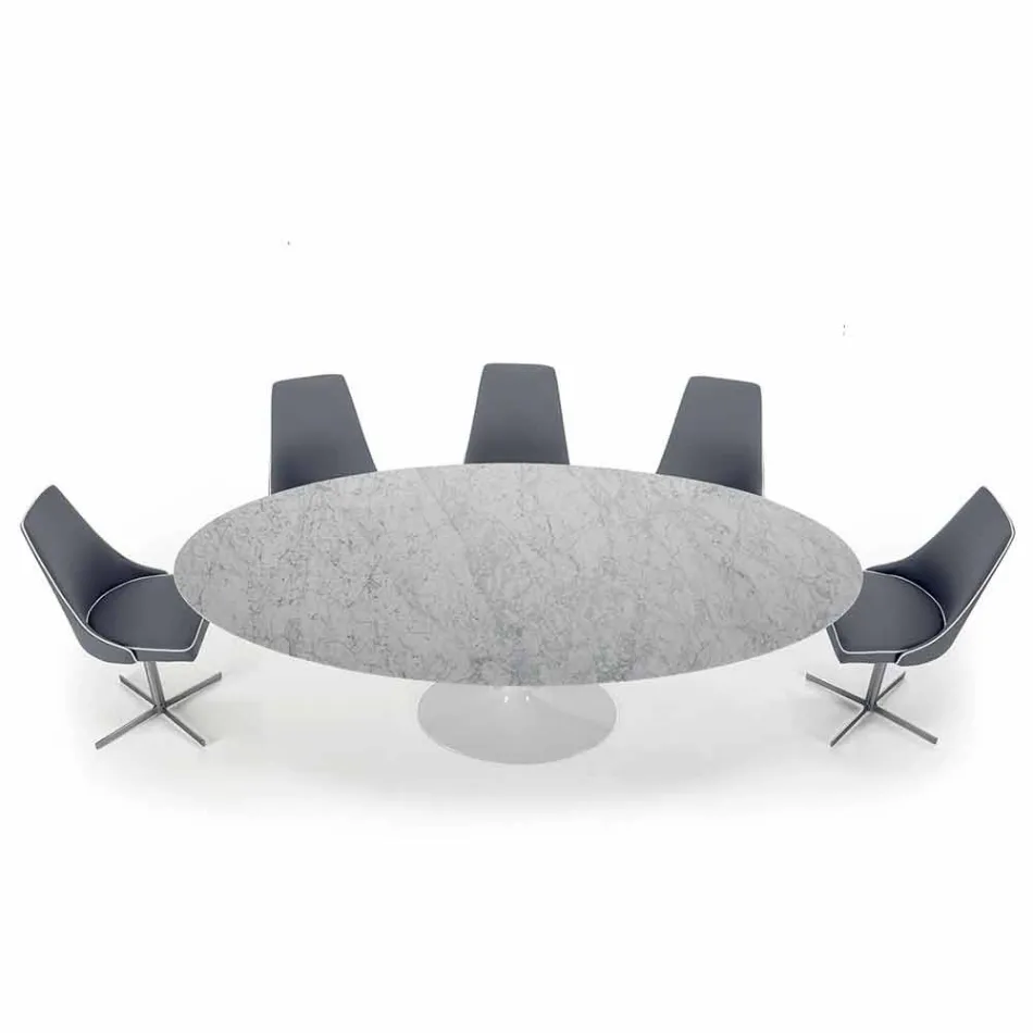 Tavolo Ovale Moderno in Marmo Carrara o Nero Marquinia Made in Italy – Dollars Viadurini
