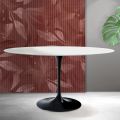 Tavolo Ovale Tulip Saarinen H 74 cm in Ceramica Florim Bianca Opaca - Scarlet