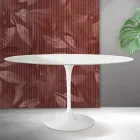 Tavolo Ovale Tulip Saarinen H 74 cm in Ceramica Florim Bianca Opaca - Scarlet Viadurini