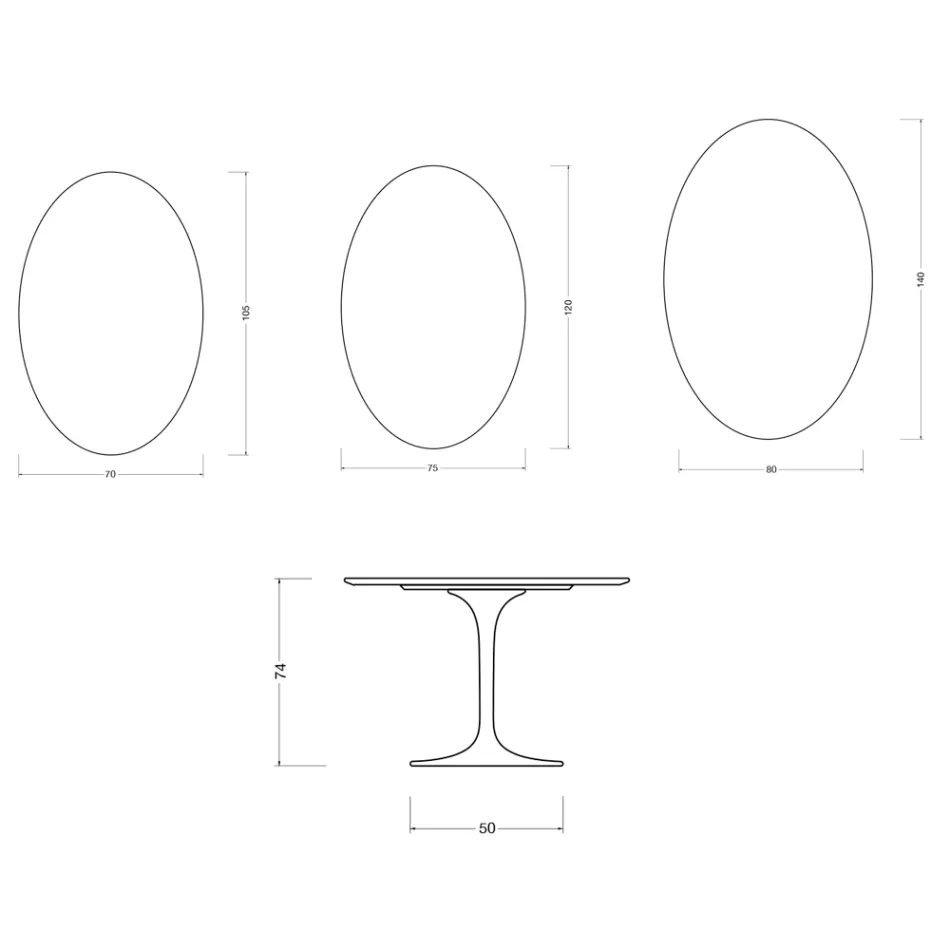 Tavolo Ovale Tulip Saarinen H 74 cm in Ceramica Florim Calacatta Gold Lucido - Scarlet Viadurini