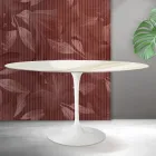Tavolo Ovale Tulip Saarinen H 74 cm in Ceramica Florim Calacatta Gold Opaco - Scarlet Viadurini