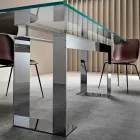 Tavolo Piano in Vetro Extrachiaro e Gambe Metallo 3 Finiture 4 Misure - Speck Viadurini